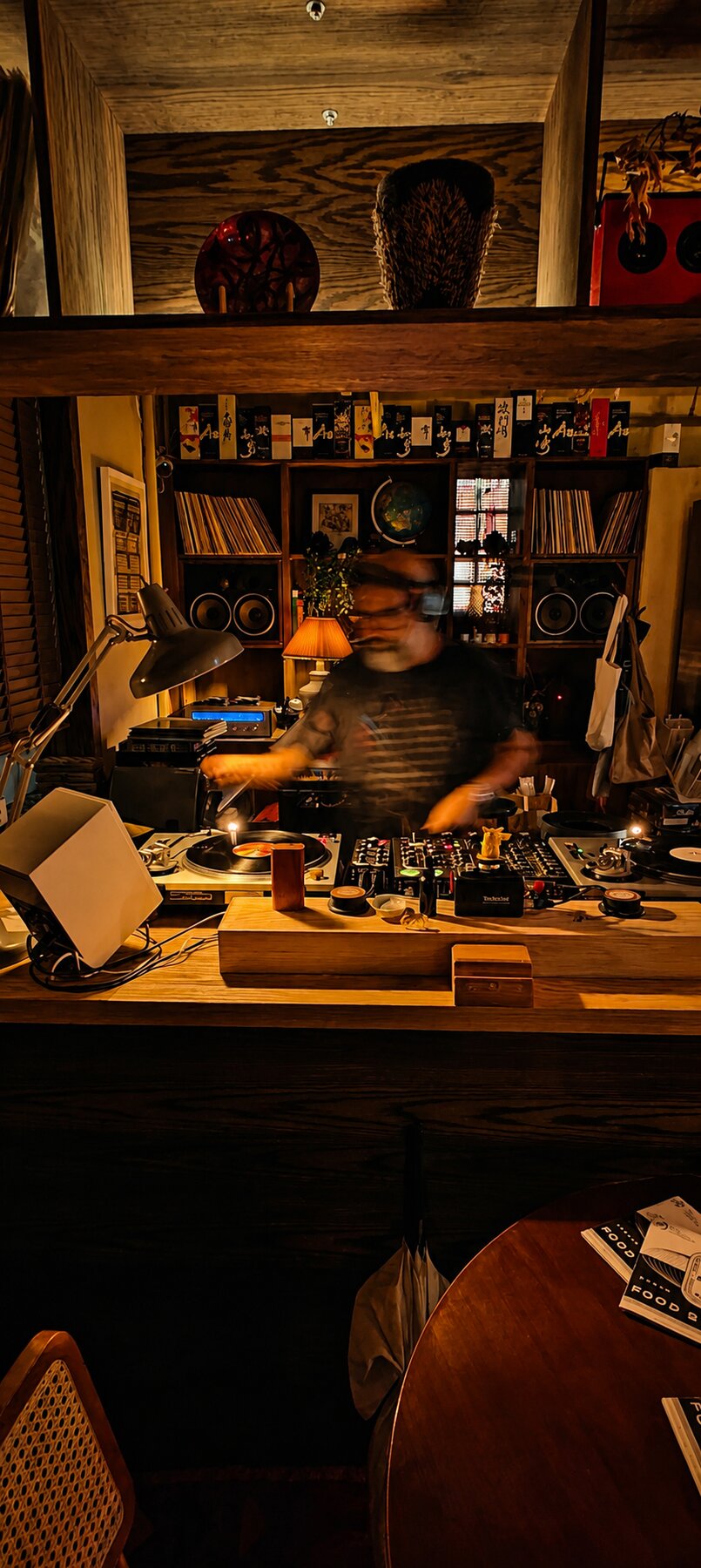 A record spinning mid-set at 915 Dupont, in motion